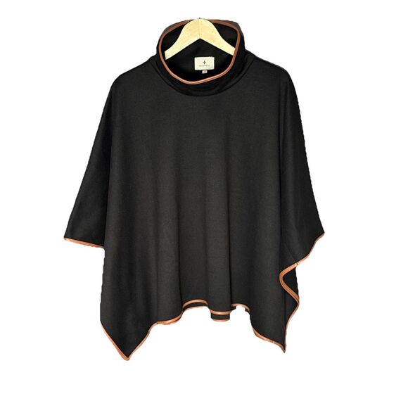 Tuckernuck One Size Black Leather Trim Funnel Neck Piper Poncho - Picture 4 of 11